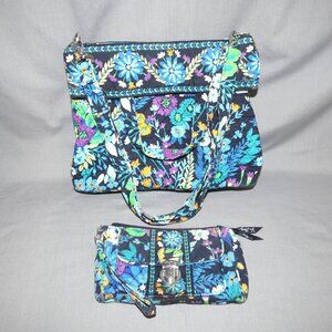 Vera Bradley Midnight Blues Tote or Diaper Bag with Matching Wallet/Clutch